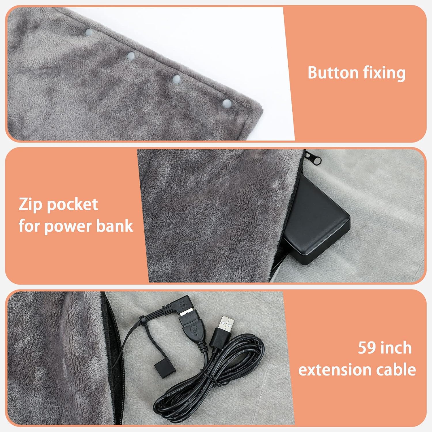New Fi USB Heated Blanket with 3 Heating Levels & Timing Function