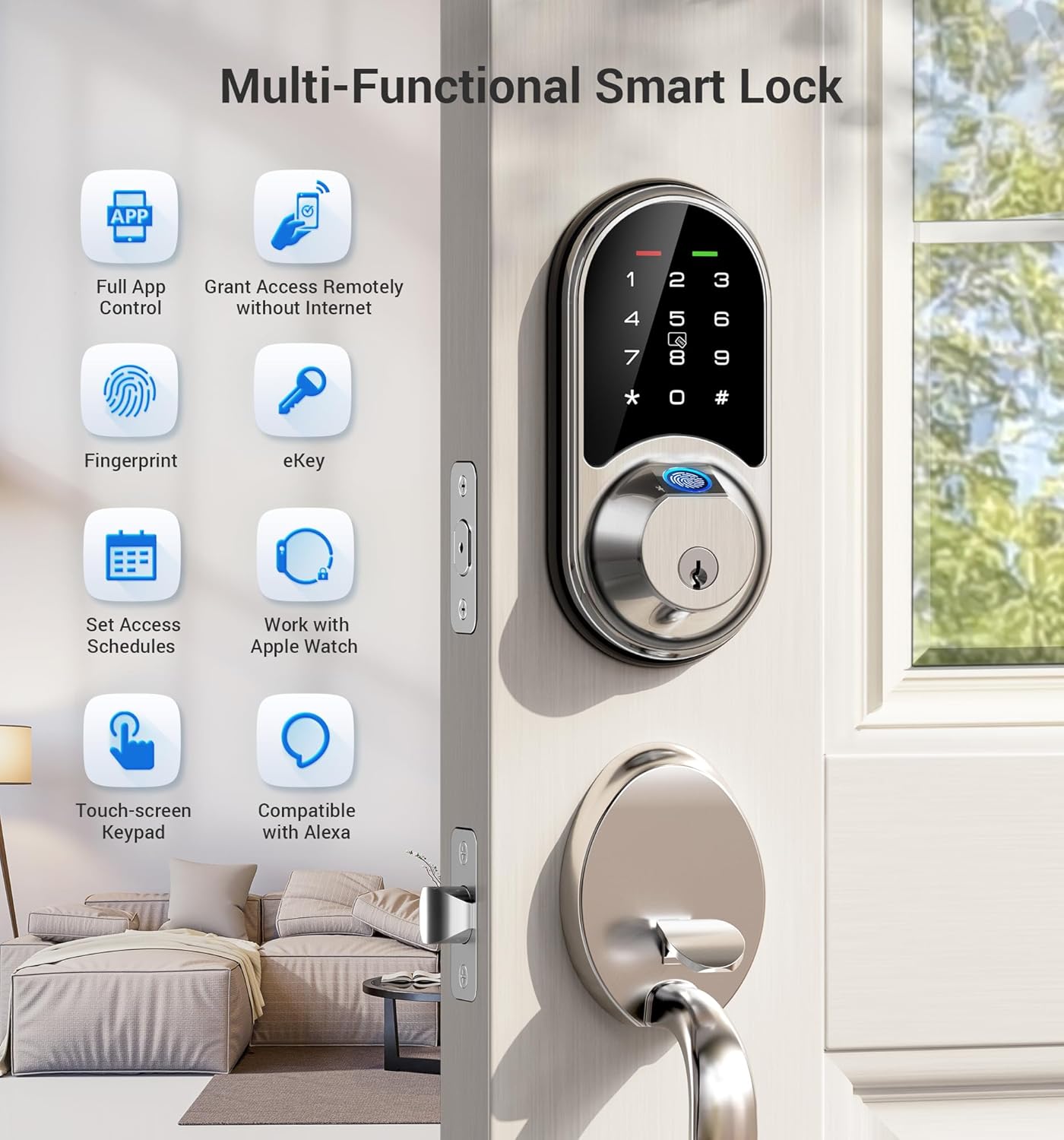 Veise Smart Lock, Fingerprint Door Lock, 7-in-1 Keyless Entry Door Lock with App Control