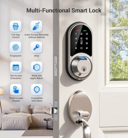 Veise Smart Lock, Fingerprint Door Lock, 7-in-1 Keyless Entry Door Lock with App Control