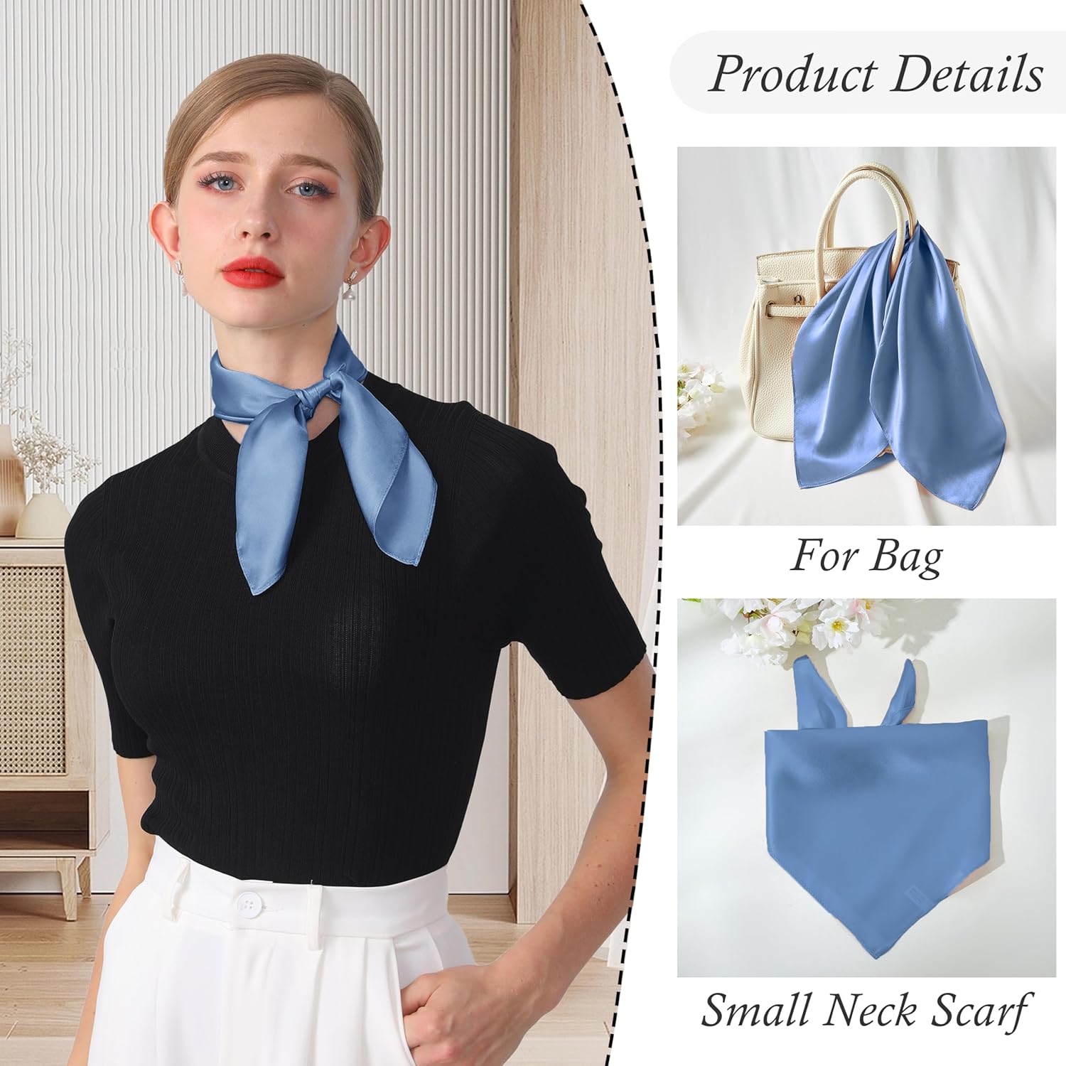 Blue Mulberry Silk Lightweight Square Scarf - 21 inches
