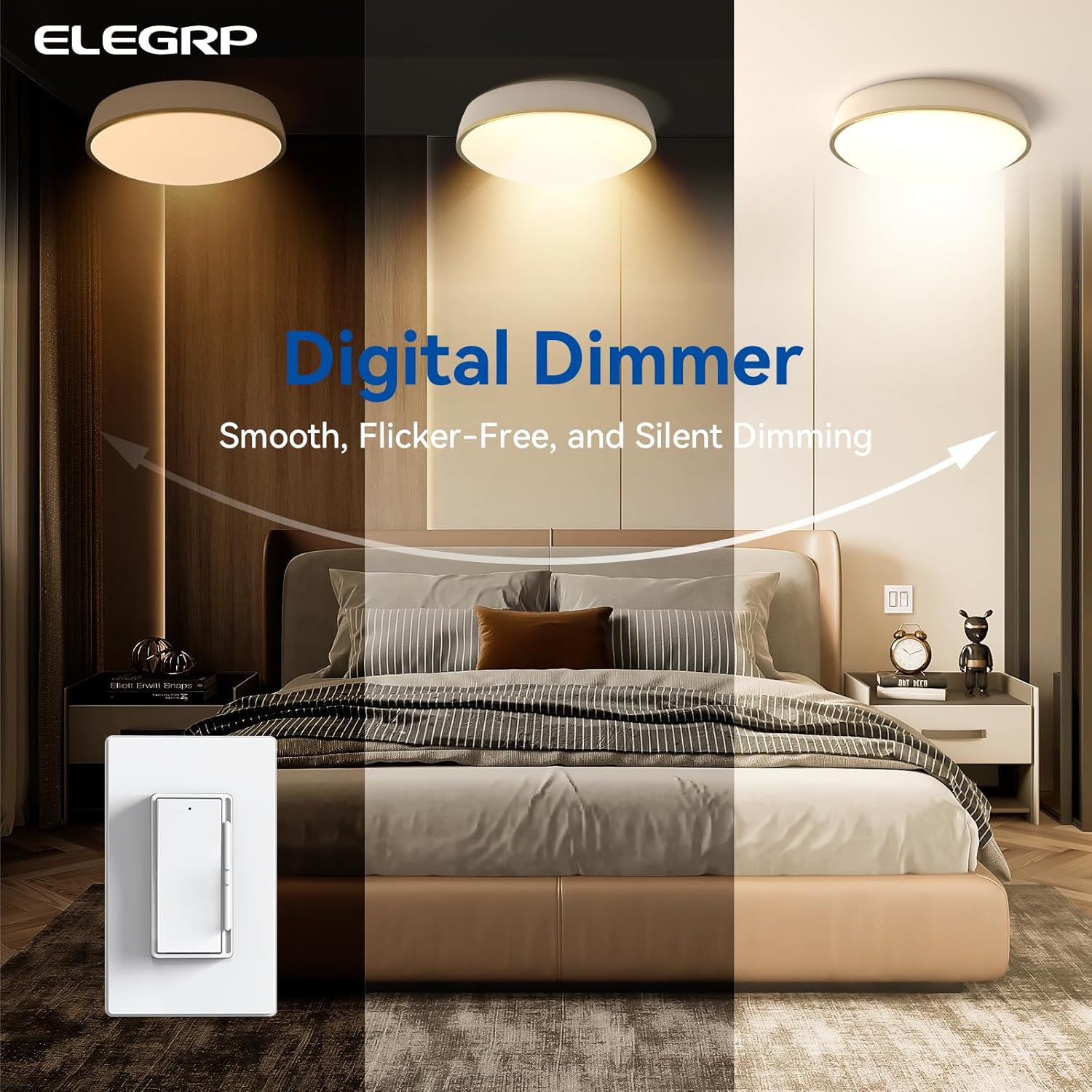 ELEGRP Digital Dimmer Light Switch, 10 Pack, Matte White