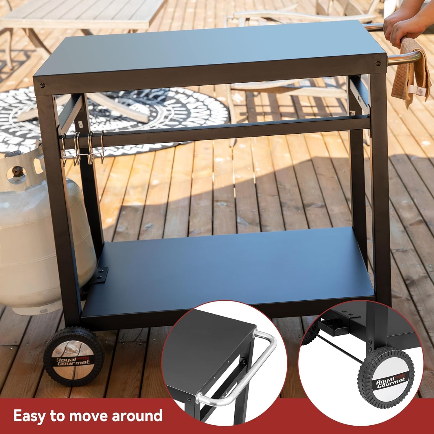 Royal Gourmet Movable Stainless Steel Flattop Grill Cart, Hooks, Side Handle