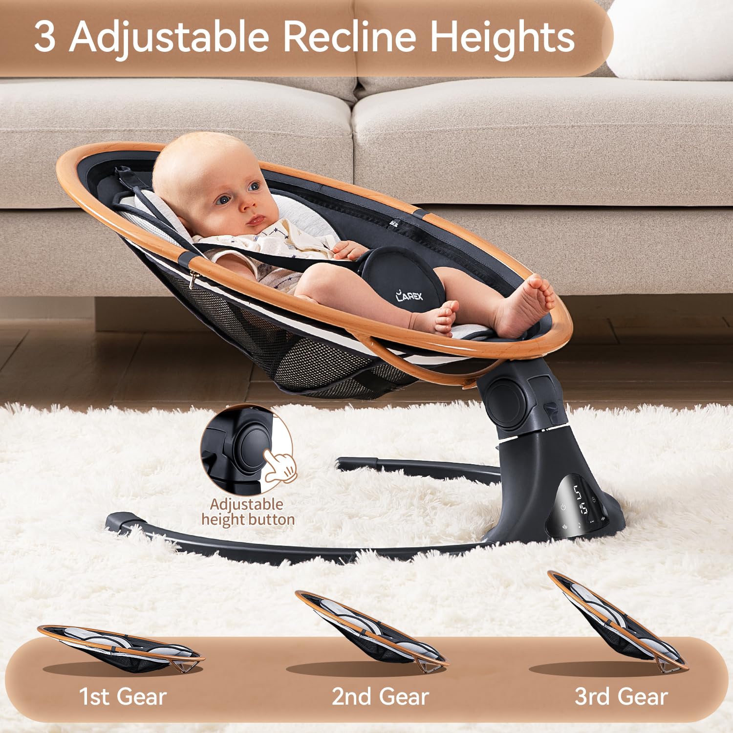 LAREX Baby Swings for Infants to Toddler-Electric Bluetooth Infant Swing with Remote Control