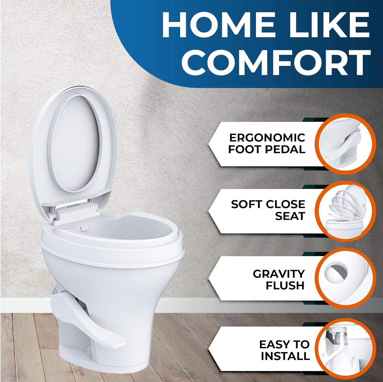 SEAFLO Residential Height RV Toilet, Splash-Back
