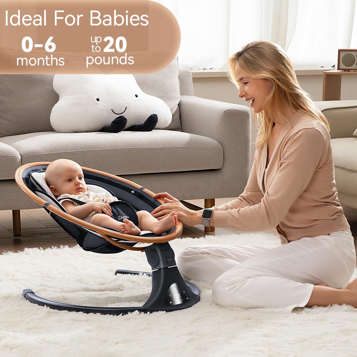 LAREX Baby Swings for Infants to Toddler-Electric Bluetooth Infant Swing with Remote Control