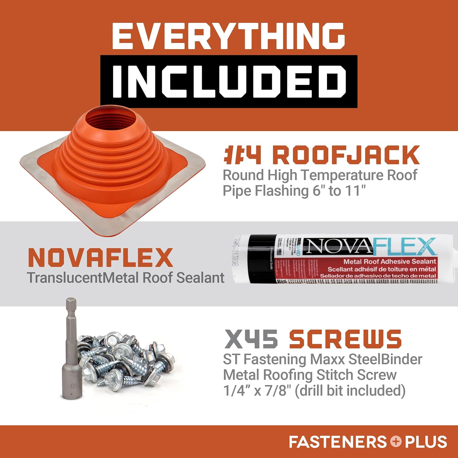 Fasteners Plus High Temp Roof Boot Kit, Red
