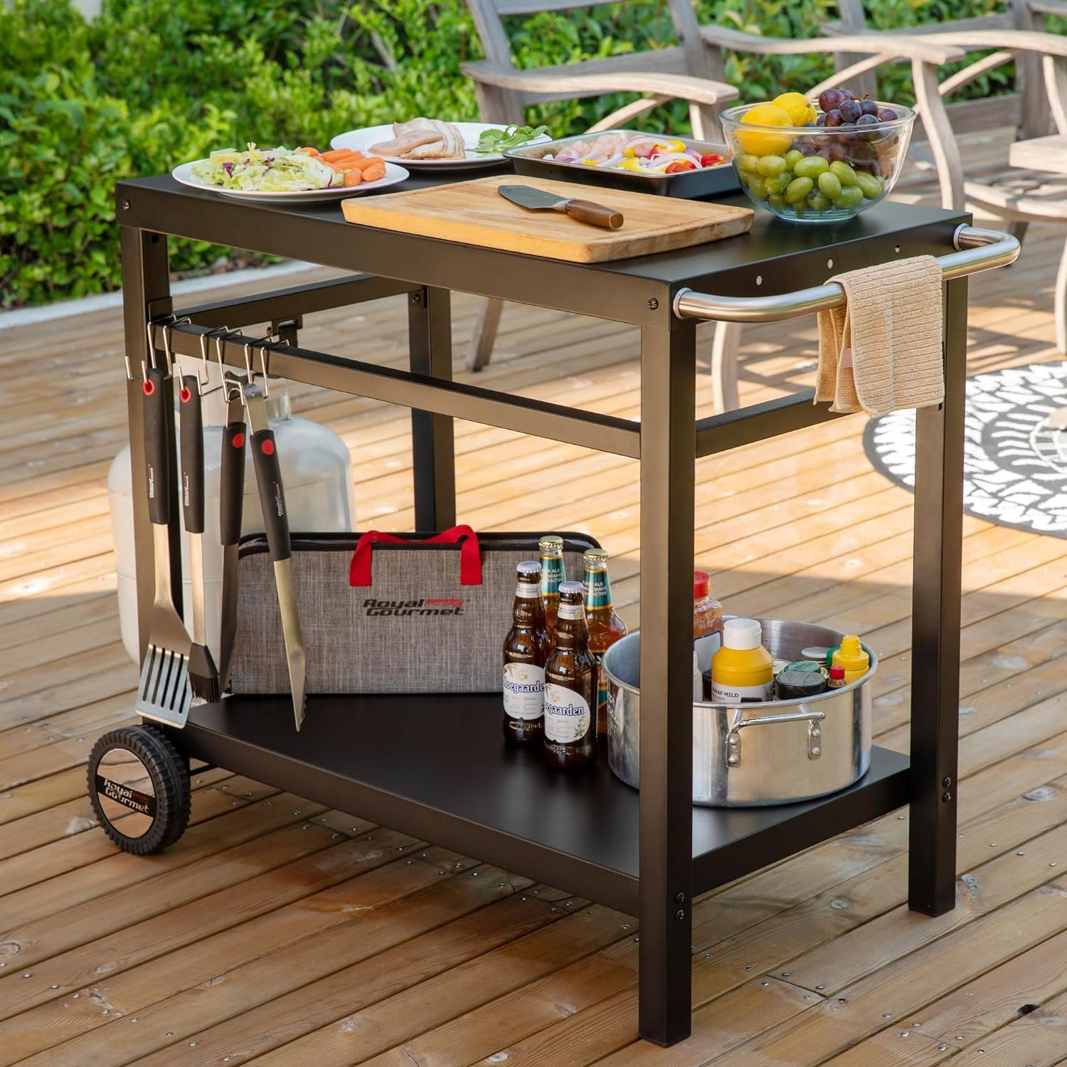 Royal Gourmet Movable Stainless Steel Flattop Grill Cart, Hooks, Side Handle