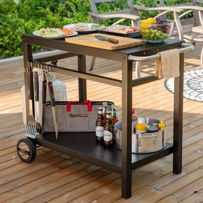 Royal Gourmet Movable Stainless Steel Flattop Grill Cart, Hooks, Side Handle