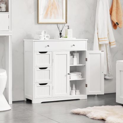 Topeakmart Bathroom Free-Standing Floor Cabinet with 4 Drawers and 2 Doors