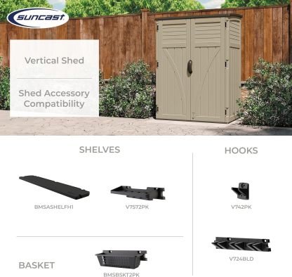 Suncast 54 Cubic Feet Vertical Storage Shed with Durable Plastic Construction