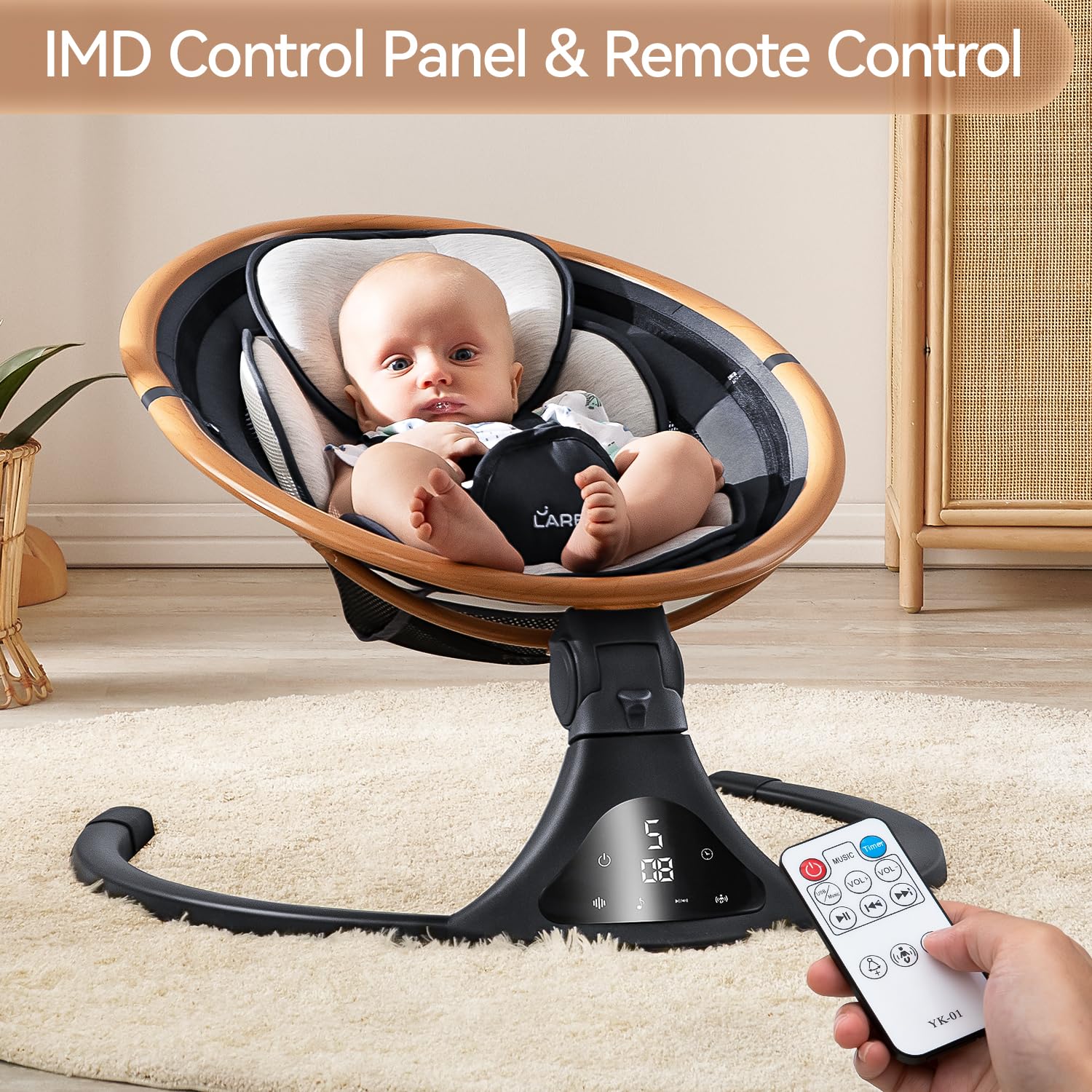 LAREX Baby Swings for Infants to Toddler-Electric Bluetooth Infant Swing with Remote Control