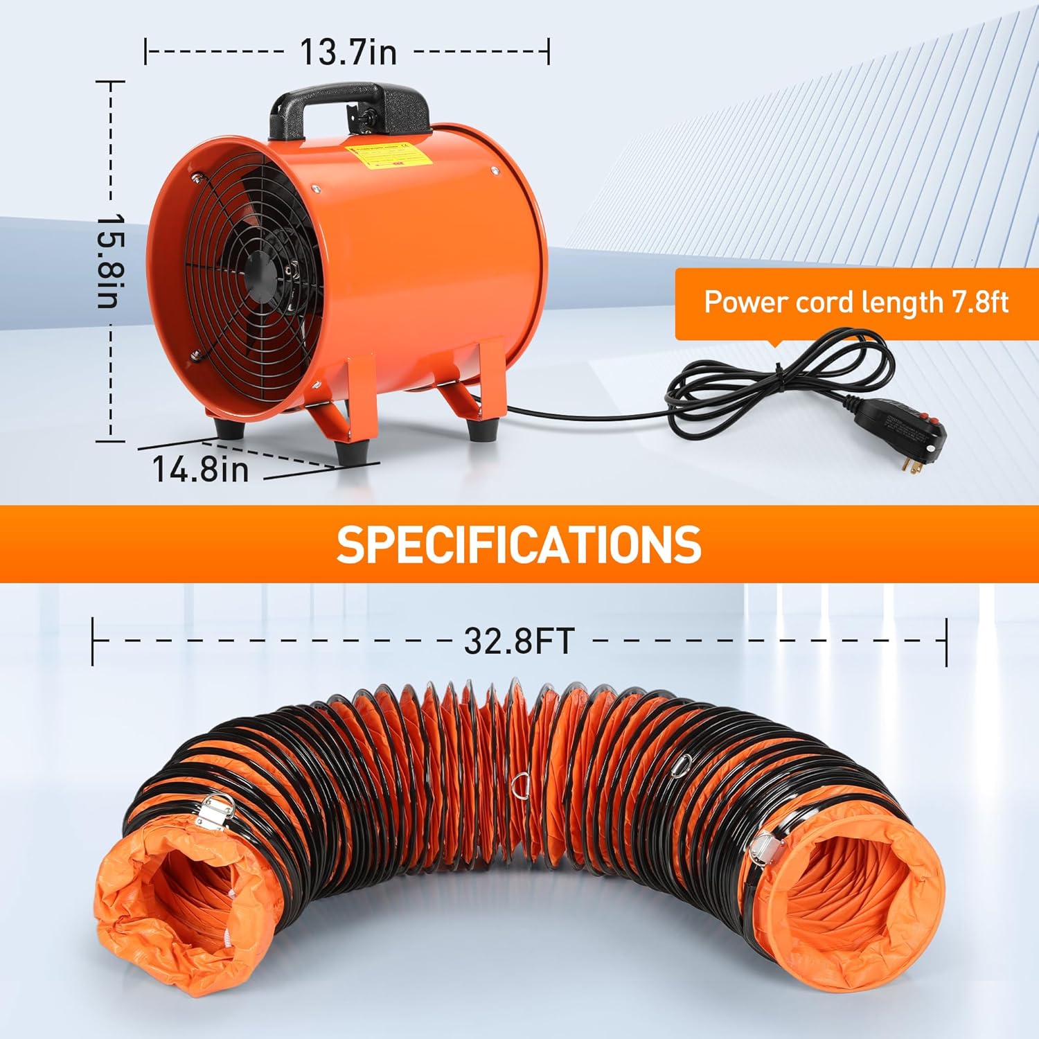 Rengue 12 Inches Utility Blower/Exhaust with 32.8 FT Hose Fan