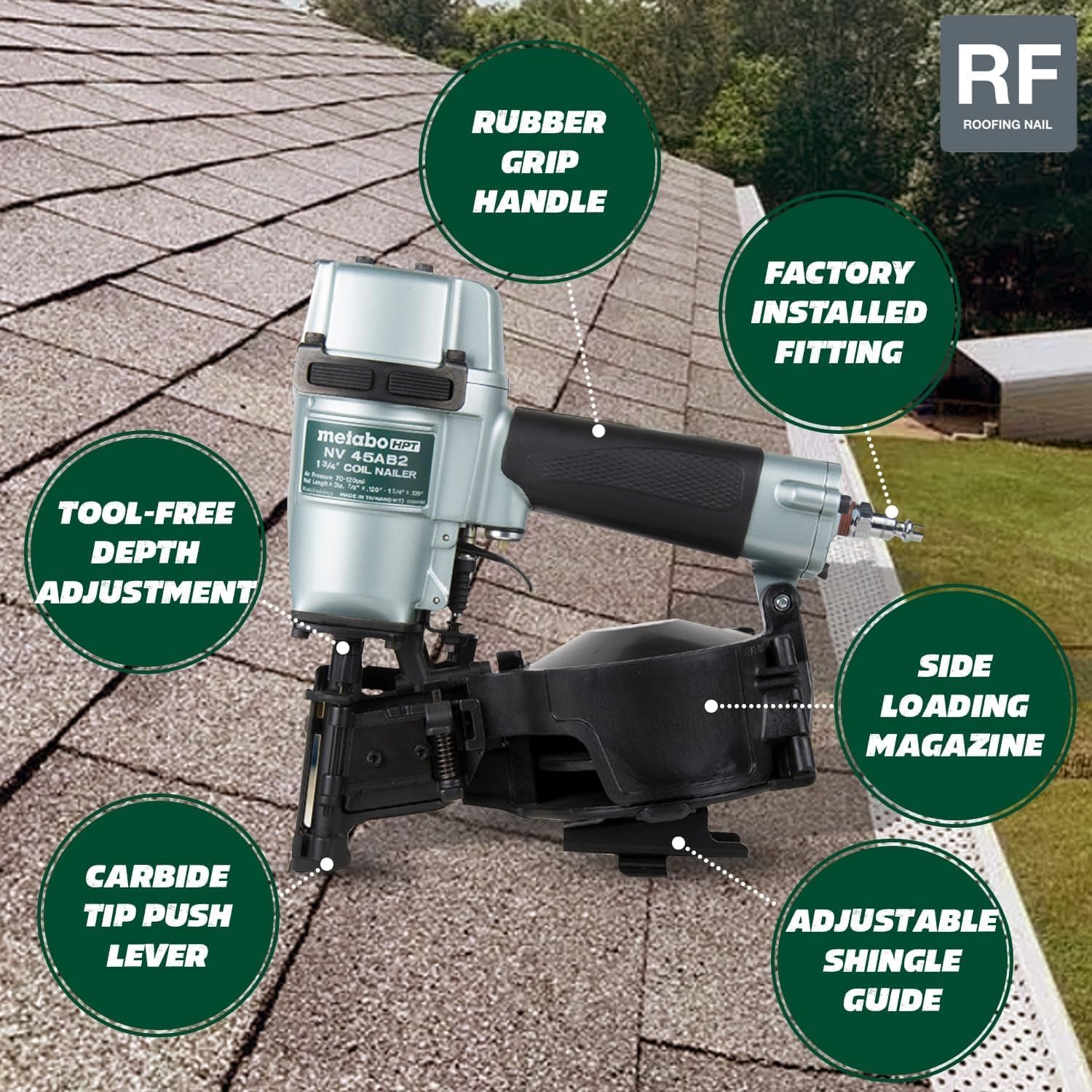 Metabo HPT Roofing Nailer Pro-preferred Pneumatic Power Nailers in Roofing tools