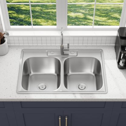 Blenzia 33 Inch Double Bowl Kitchen Sink Topmount Stainless Steel