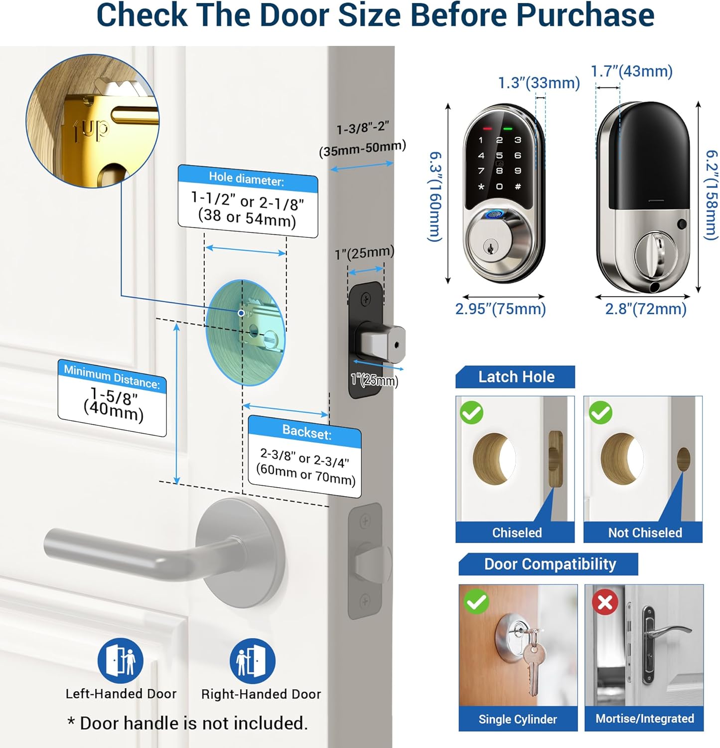 Veise Smart Lock, Fingerprint Door Lock, 7-in-1 Keyless Entry Door Lock with App Control