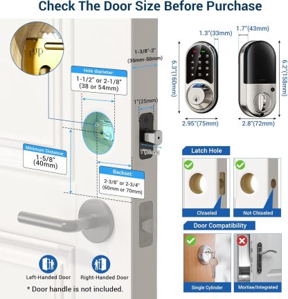 Veise Smart Lock, Fingerprint Door Lock, 7-in-1 Keyless Entry Door Lock with App Control