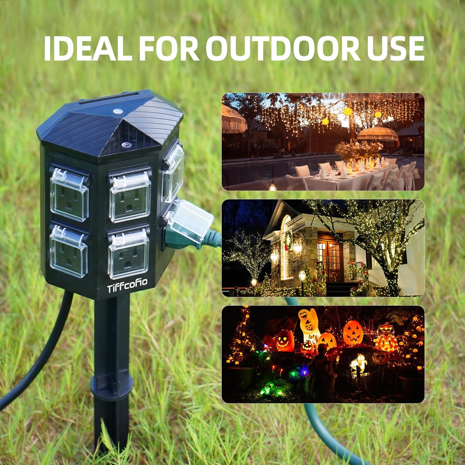 Tiffcofio Outdoor Power Strip with Stake, 100 FT Extension Cord
