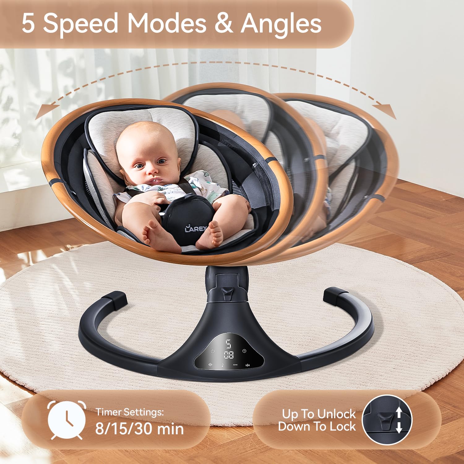 LAREX Baby Swings for Infants to Toddler-Electric Bluetooth Infant Swing with Remote Control