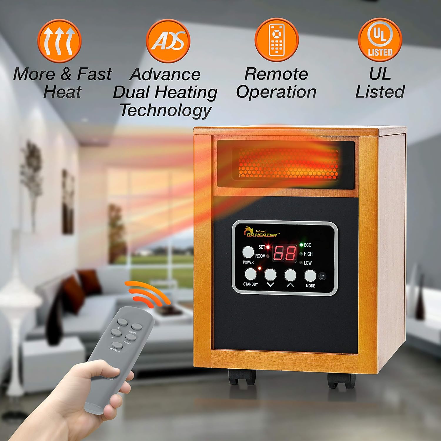 Dr Infrared Heater Portable Space Heater Original 1500 Watt Cherry