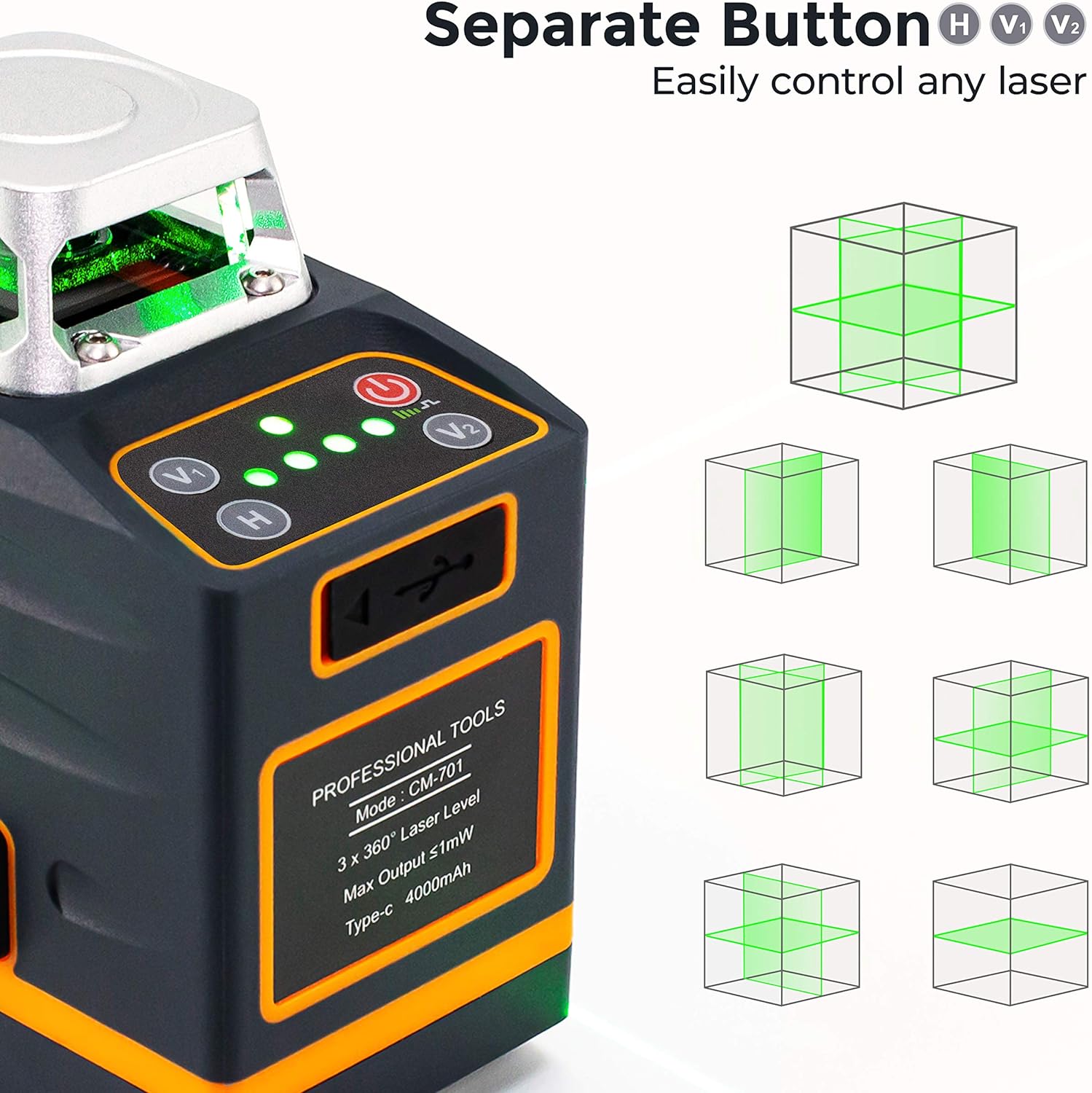 CIGMAN Laser Level Self Leveling 3x360° 3D Green Cross Line