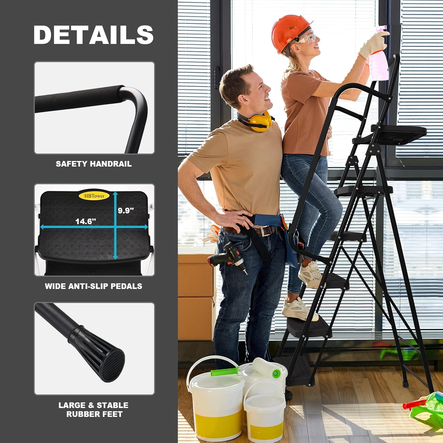 HBTower 5 Step Ladder, Folding Step Stool with Wide Anti-Slip Pedal, Sturdy Steel Ladder