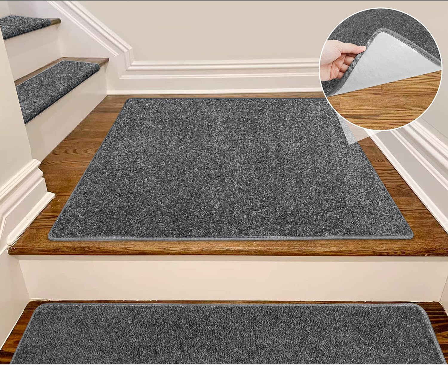 PURE ERA Bullnose Carpet Stair Treads Set Tape Free Non-Slip Indoor Stair Protectors