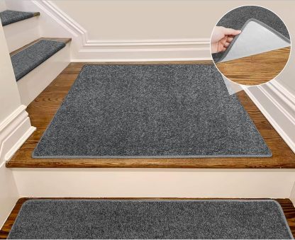 PURE ERA Bullnose Carpet Stair Treads Set Tape Free Non-Slip Indoor Stair Protectors