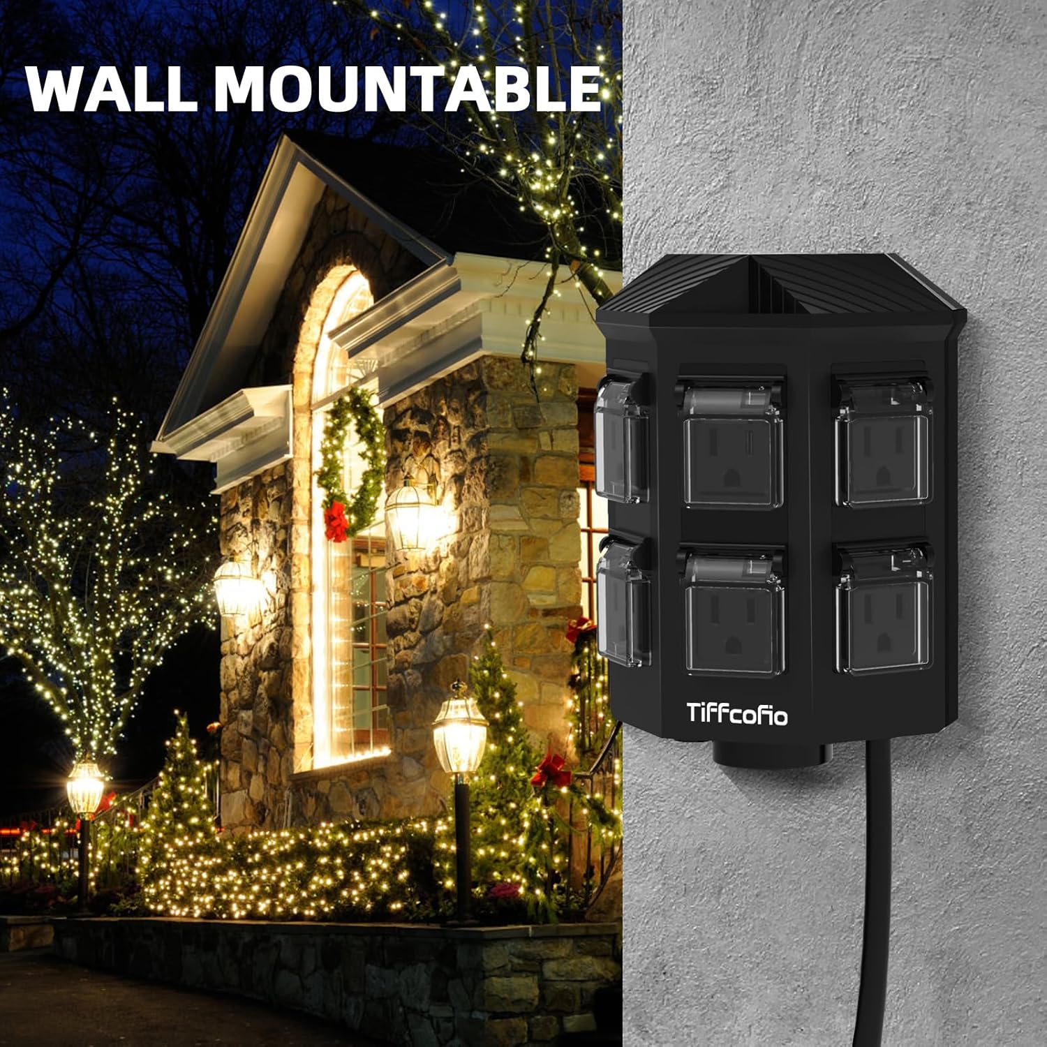 Tiffcofio Outdoor Power Strip with Stake, 100 FT Extension Cord
