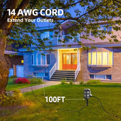 Tiffcofio Outdoor Power Strip with Stake, 100 FT Extension Cord