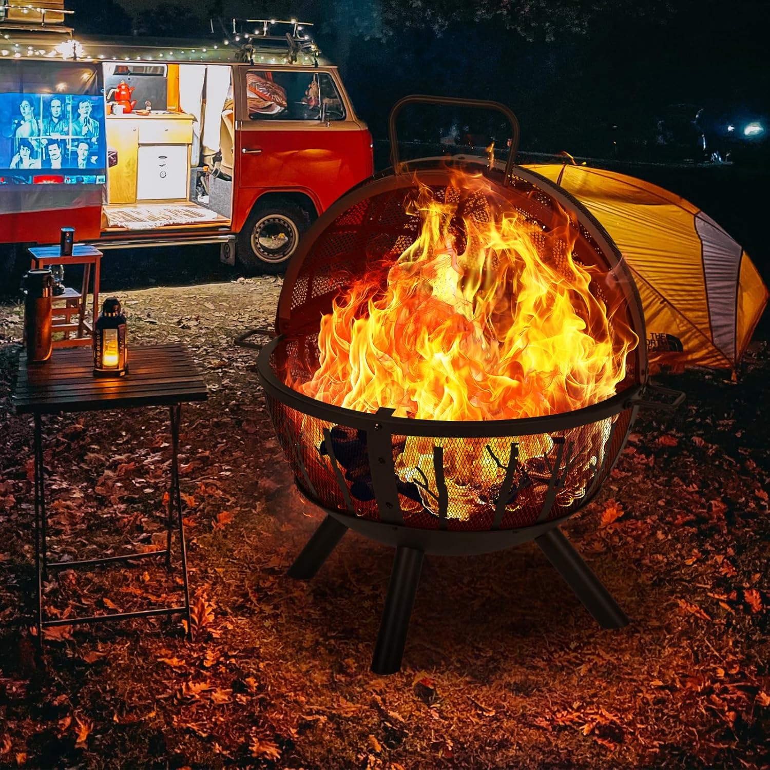 Panovue 35 Inch Wood Burning Fire Pit with BBQ Grill