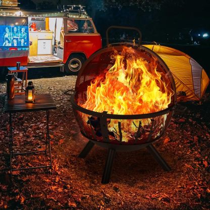 Panovue 35 Inch Wood Burning Fire Pit with BBQ Grill