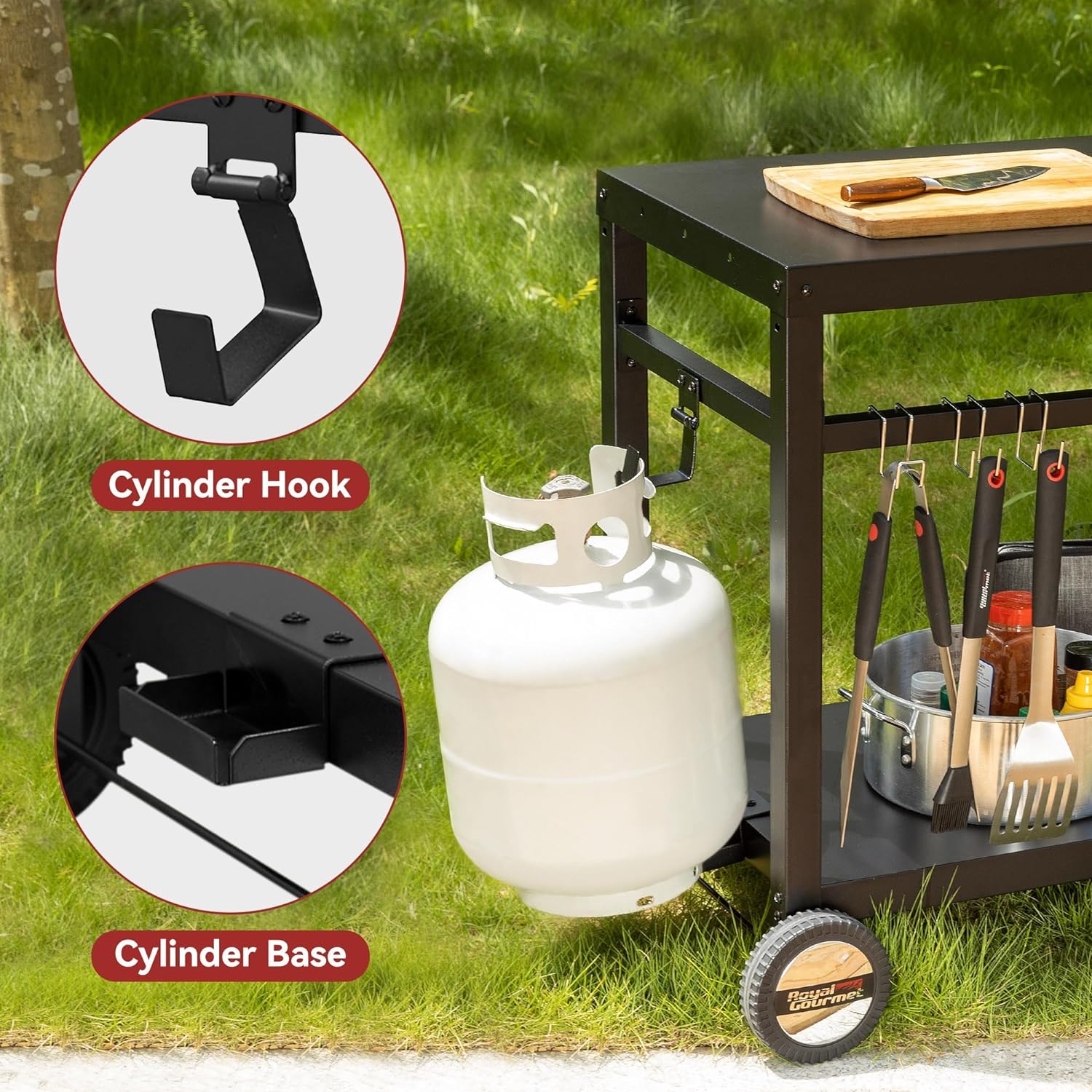 Royal Gourmet Movable Stainless Steel Flattop Grill Cart, Hooks, Side Handle