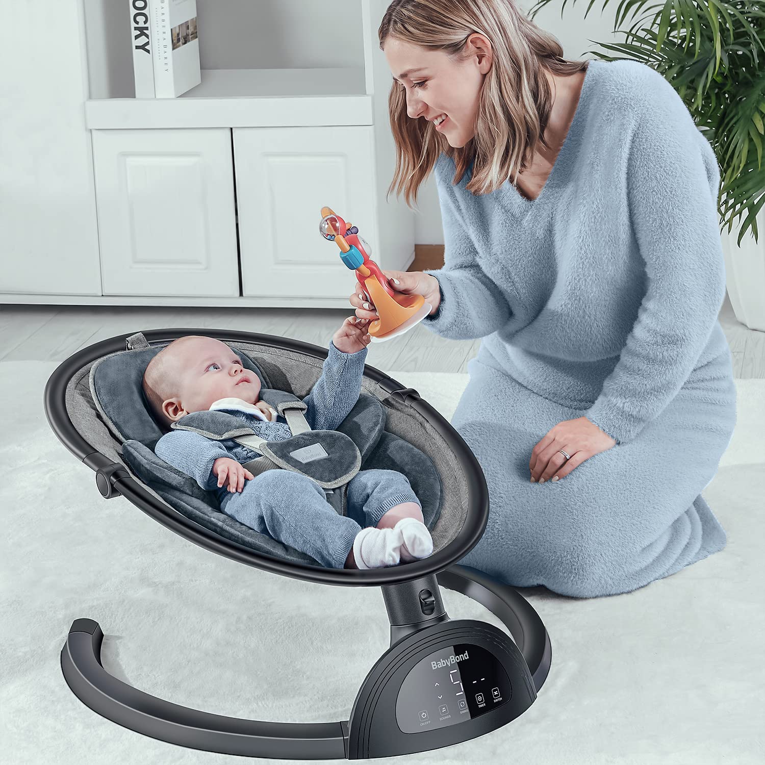 BabyBond Baby Swings for Infants, Bluetooth Infant Swing with Music Speaker, 3 Seat Positions