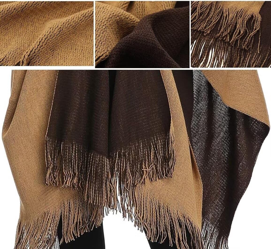 Women's Warm Shawl Wraps Plaid Poncho Cape Long Tassel Blanket Pashmina Sweater Coat Open Front Cardigan Block Floral Stripe