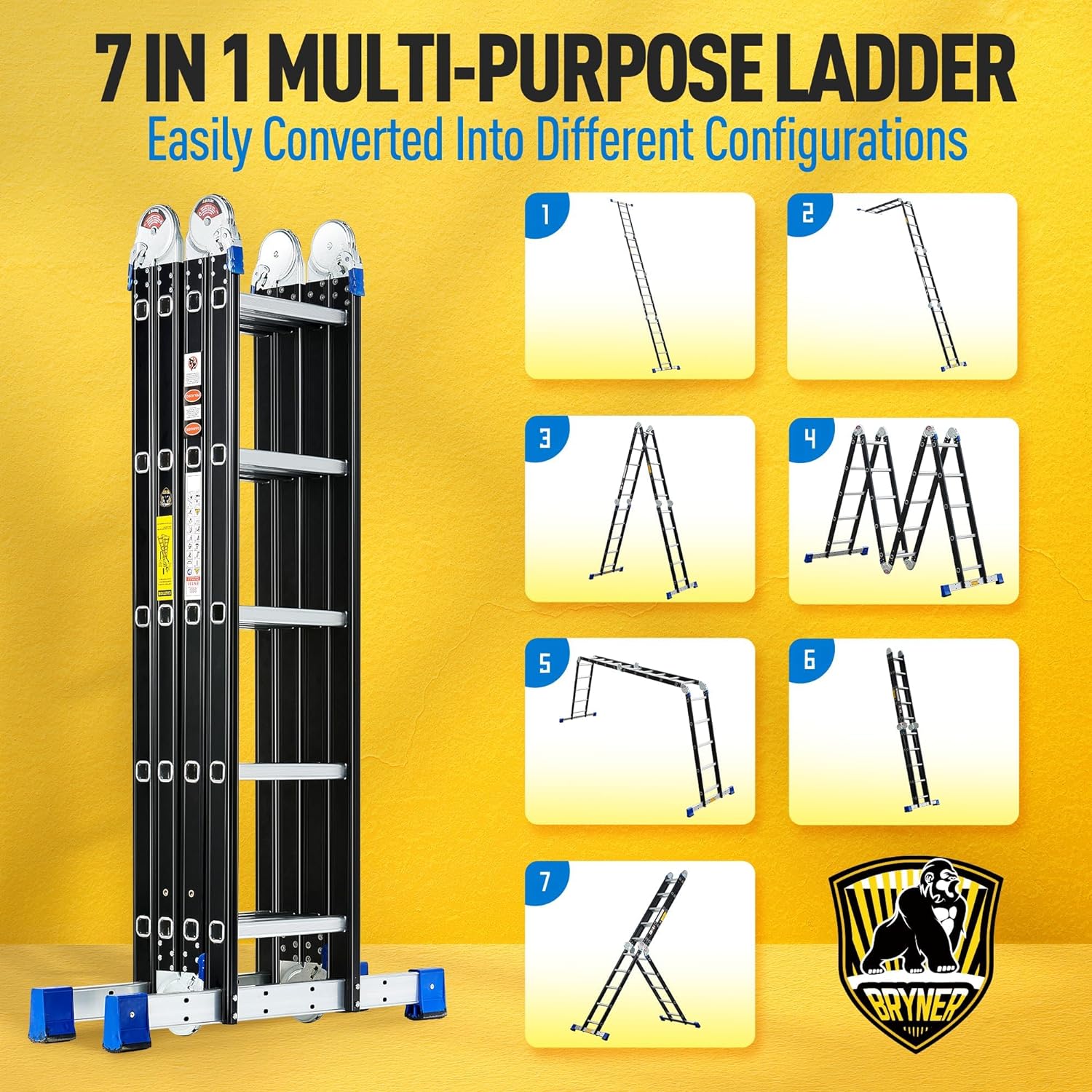 Bryner 7 in 1 Multi-Purpose Folding Adjustable Telescoping Aluminium Extension Ladders
