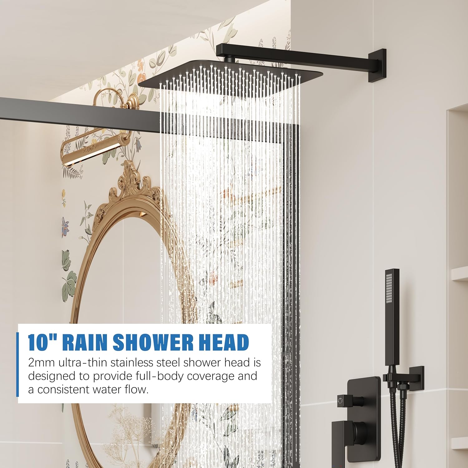 HoliSpa Black Shower System with 10” Rain Shower Head and Handheld Spray combo