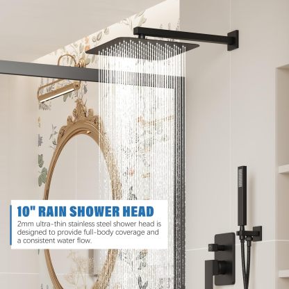 HoliSpa Black Shower System with 10” Rain Shower Head and Handheld Spray combo