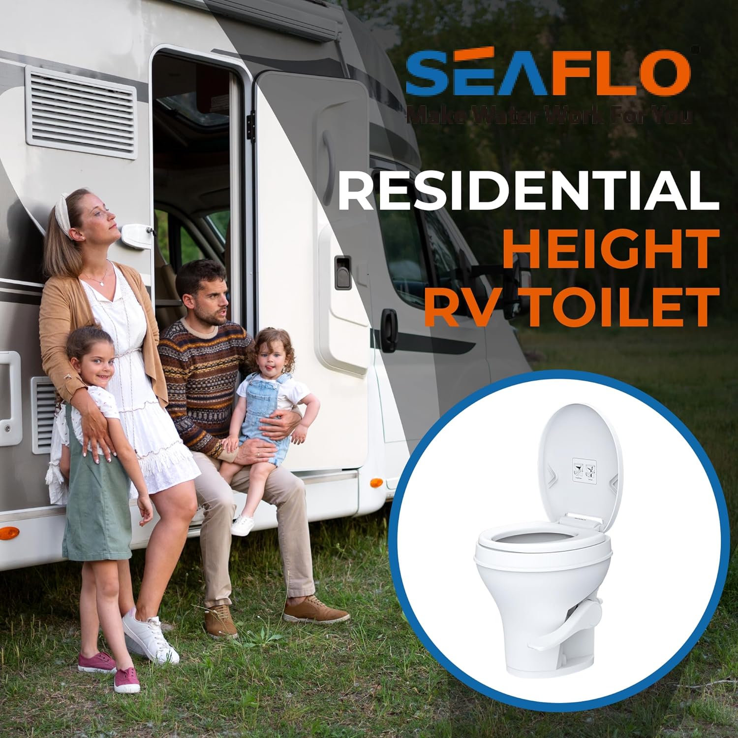 SEAFLO Residential Height RV Toilet, Splash-Back