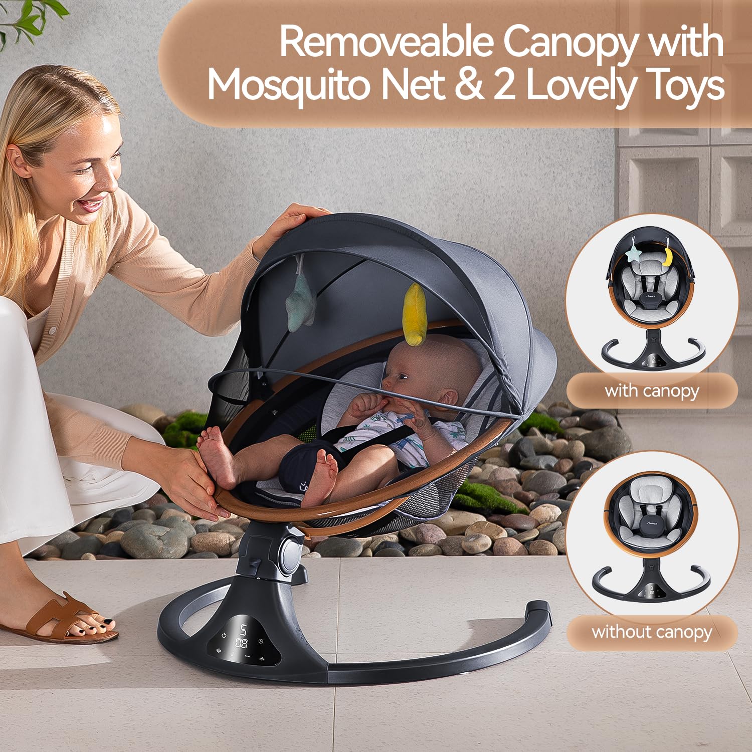 LAREX Baby Swings for Infants to Toddler-Electric Bluetooth Infant Swing with Remote Control
