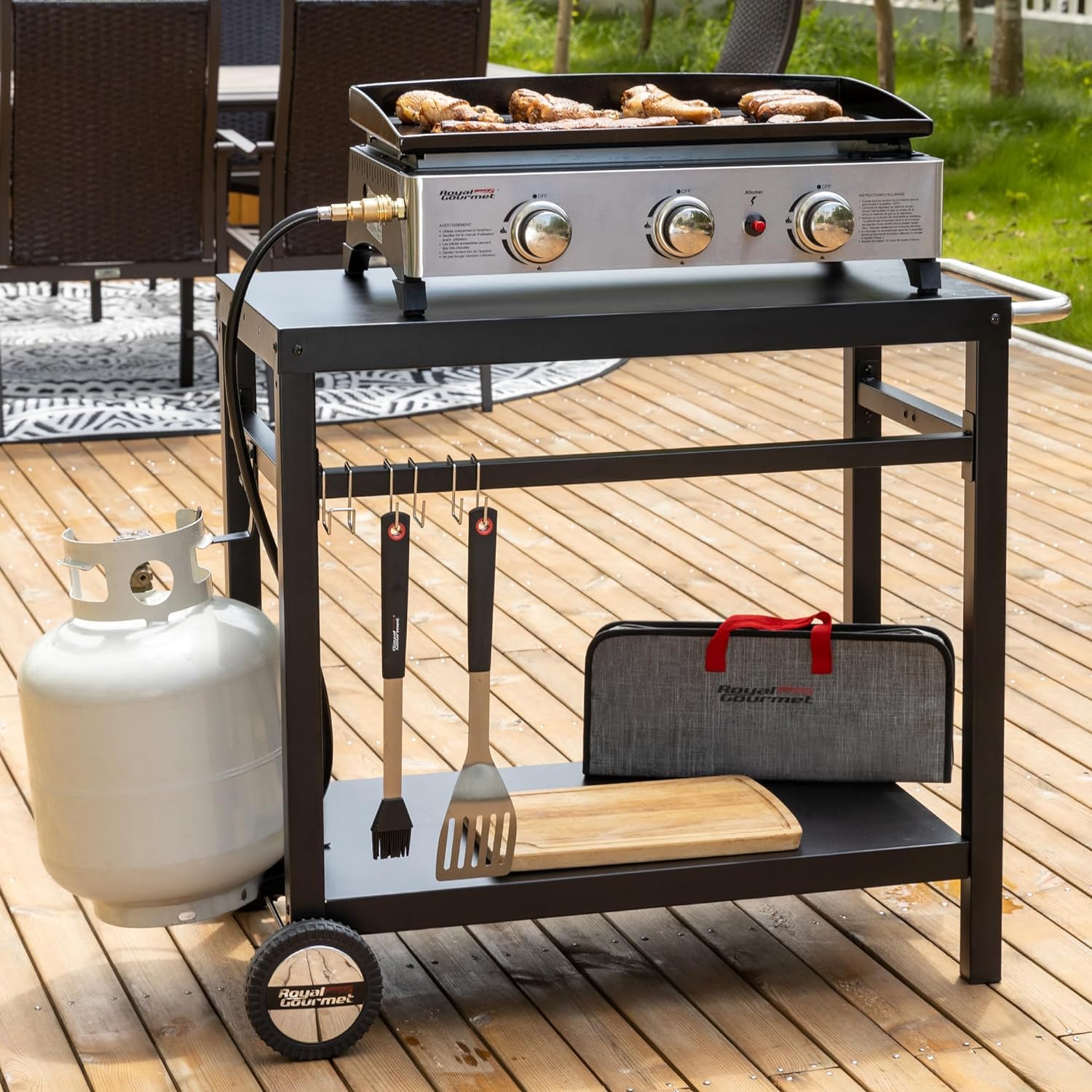 Royal Gourmet Movable Stainless Steel Flattop Grill Cart, Hooks, Side Handle