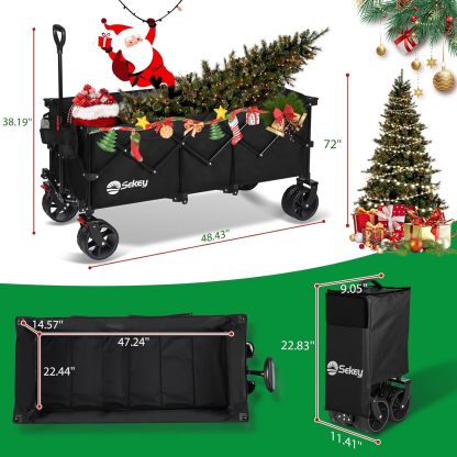 Sekey 48''L Collapsible Foldable Extended Wagon with Big All-Terrain Beach Wheels & Drink Holders