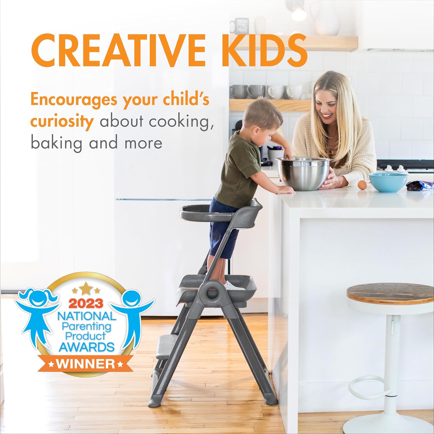 Boon Pivot Toddler Tower - Folding Toddler Step Stool for Bathroom Sink or Kitchen Countertop