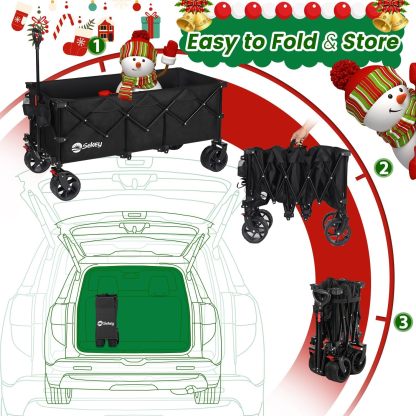 Sekey 48''L Collapsible Foldable Extended Wagon with Big All-Terrain Beach Wheels & Drink Holders