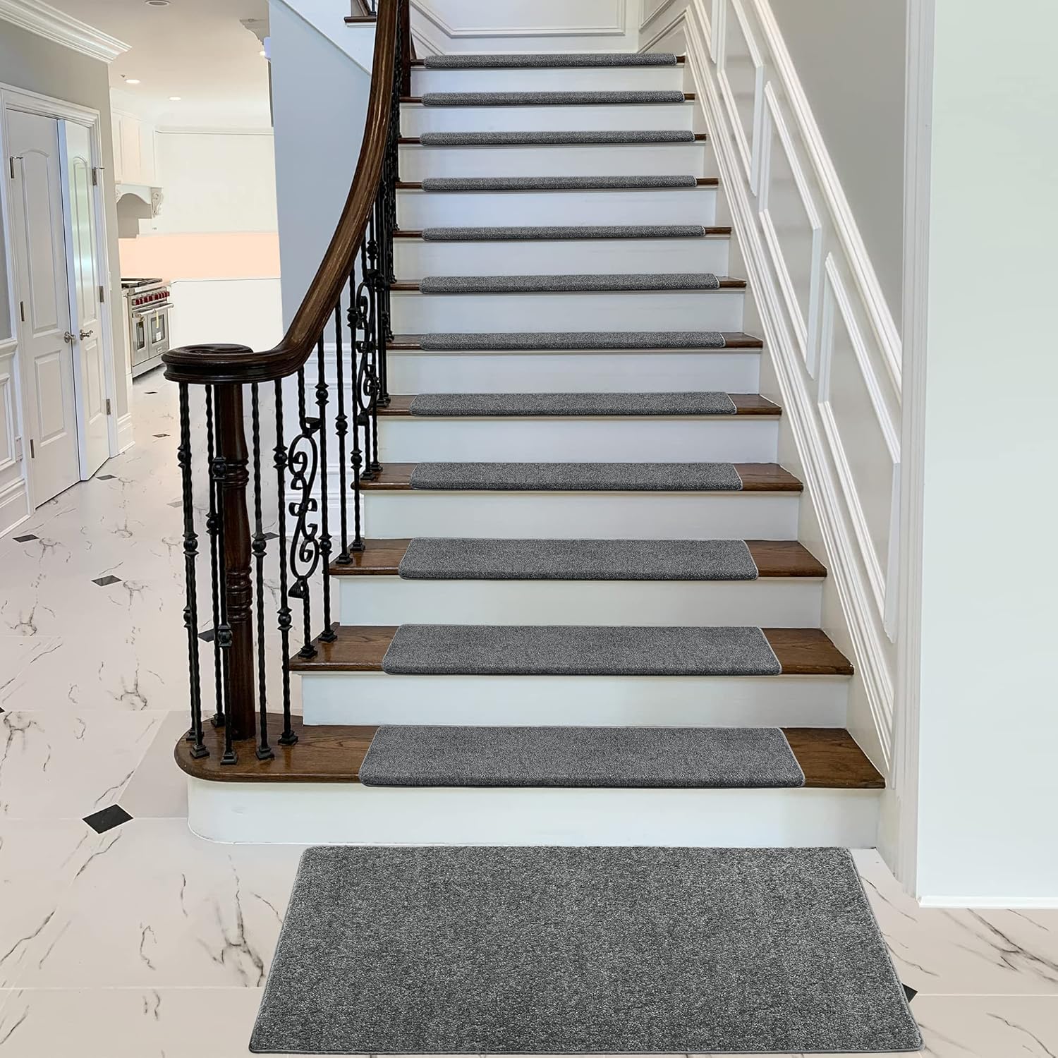 PURE ERA Bullnose Carpet Stair Treads Set Tape Free Non-Slip Indoor Stair Protectors