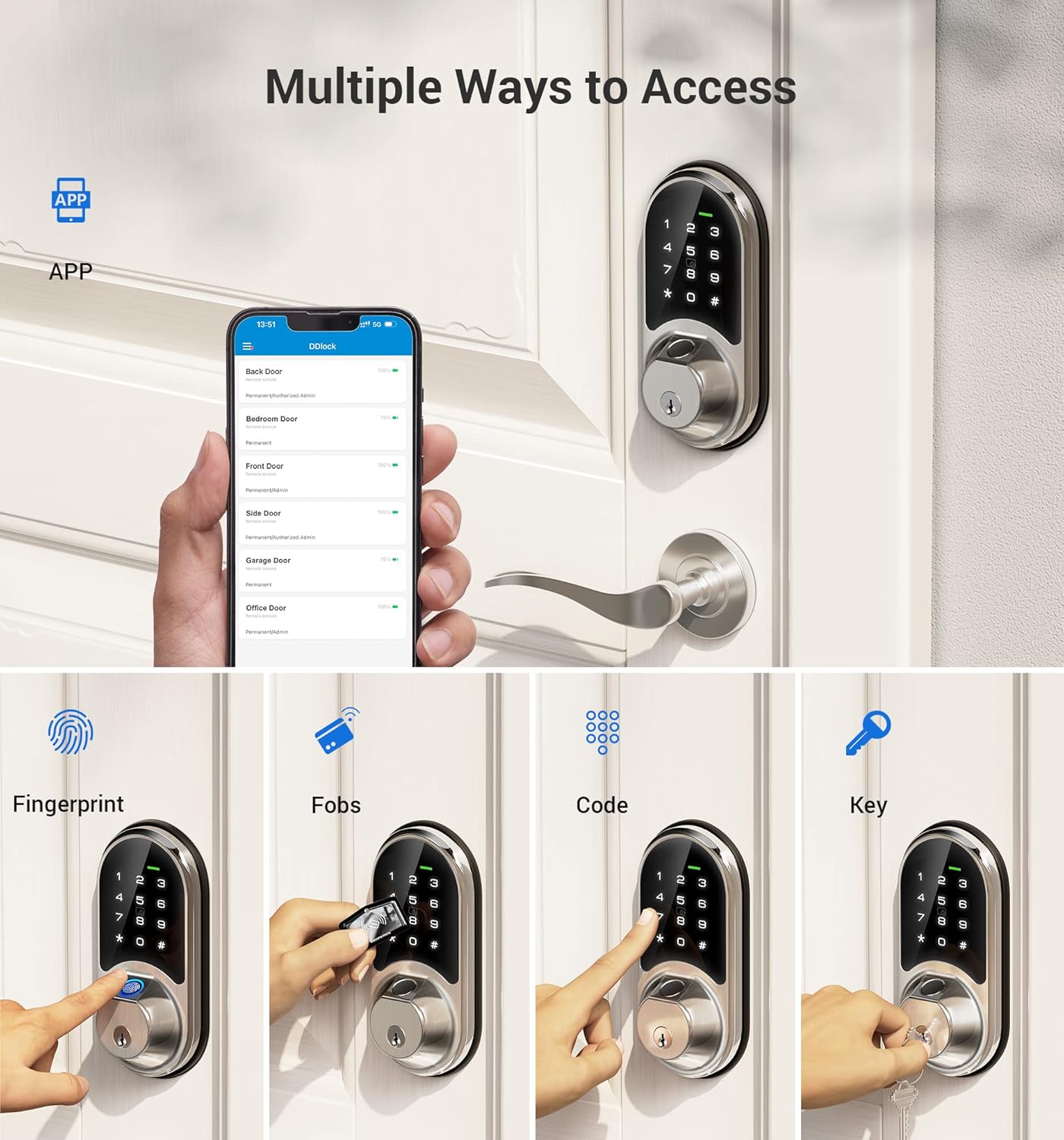 Veise Smart Lock, Fingerprint Door Lock, 7-in-1 Keyless Entry Door Lock with App Control