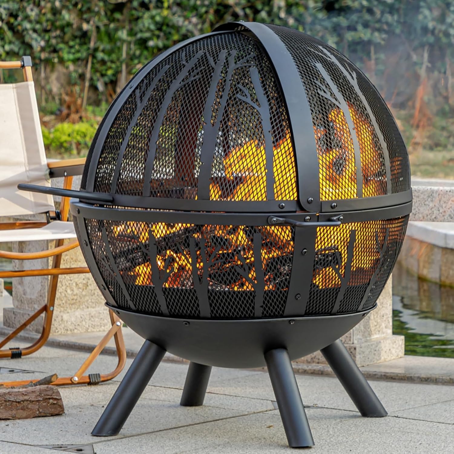 Panovue 35 Inch Wood Burning Fire Pit with BBQ Grill