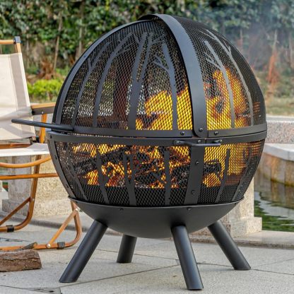 Panovue 35 Inch Wood Burning Fire Pit with BBQ Grill