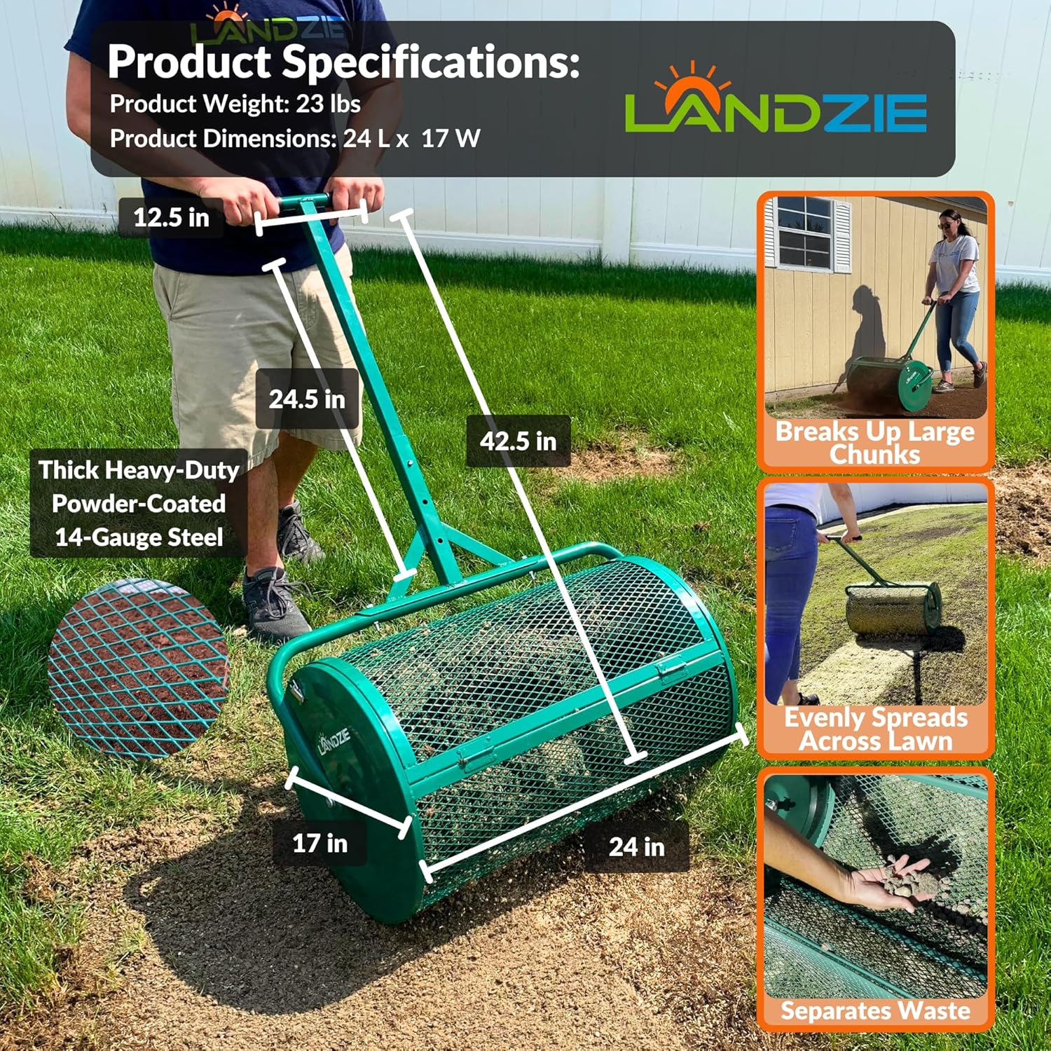 Landzie 24 Inch Compost Spreader and Peat Moss Spreader