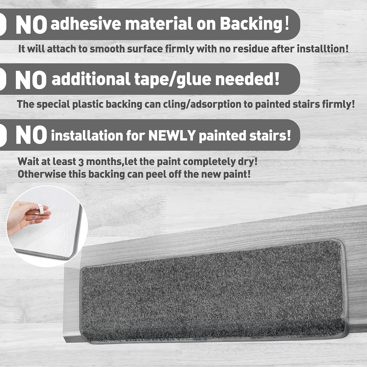 PURE ERA Bullnose Carpet Stair Treads Set Tape Free Non-Slip Indoor Stair Protectors