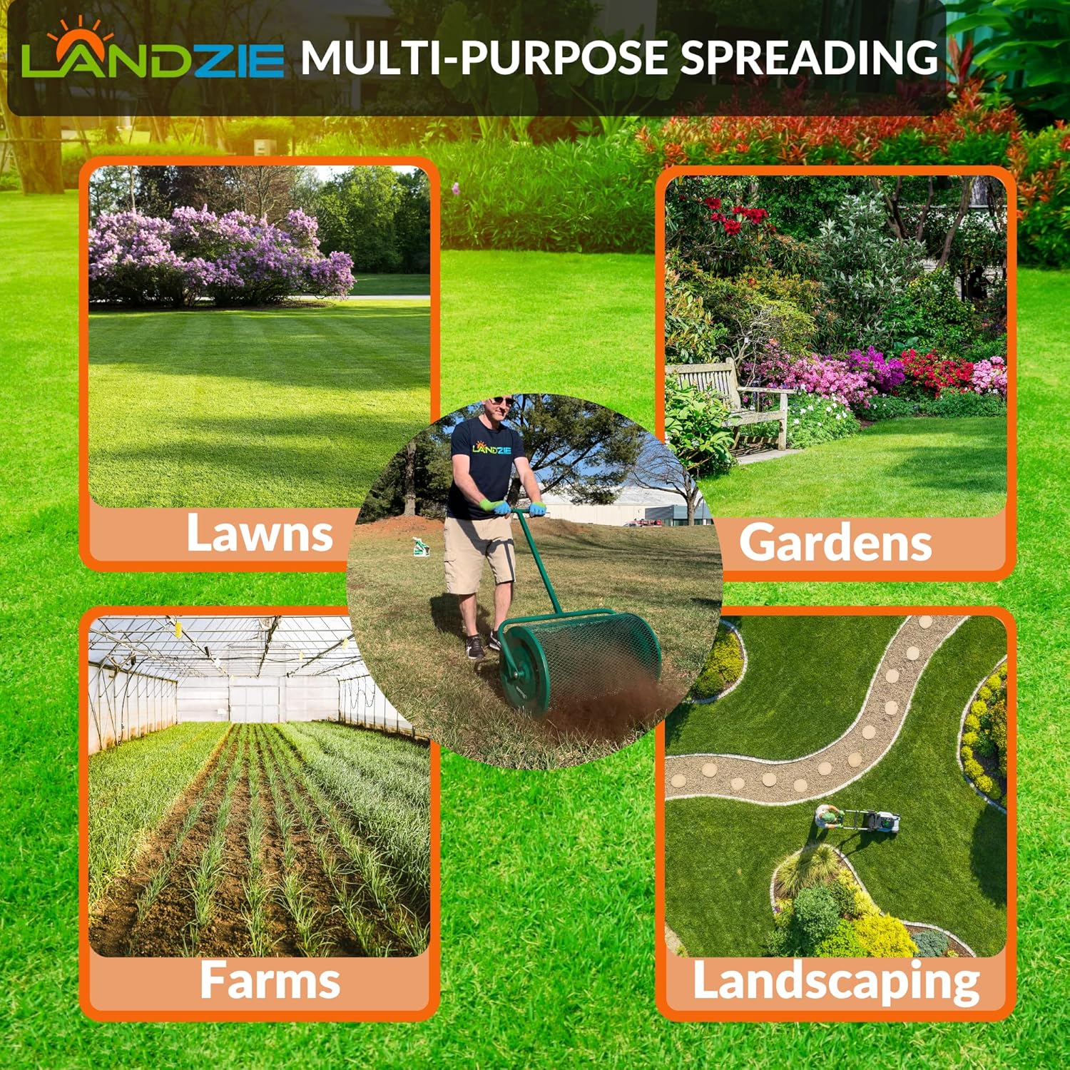 Landzie 24 Inch Compost Spreader and Peat Moss Spreader